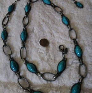 Nine West Gunmetal and Turquoise Belt/Necklace
